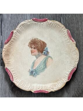 Limoges Antique Porcelain Portrait Plate French Scalloped Edge 9.5" Diameter